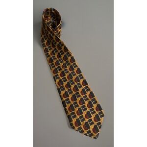 Ermenegildo Zegna Neckwear Tie Gold Red Geometric Pattern Italy 100% Silk JBHS